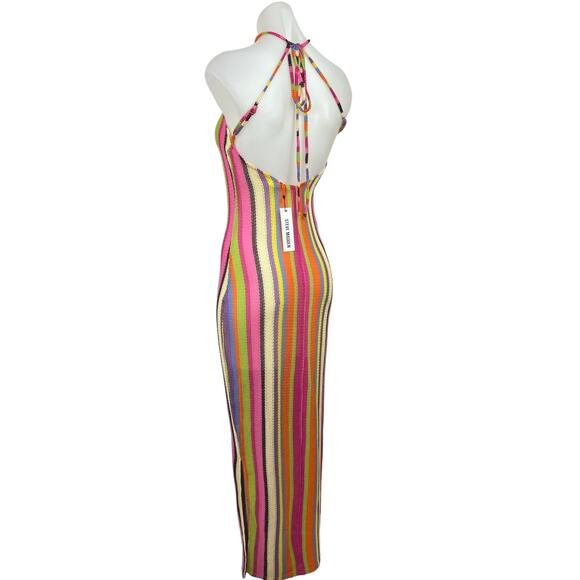 NEW Steve Madden Multicolor Rainbow Striped Sleeveless Halter Maxi Dress Sz S - Picture 5 of 11